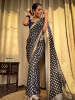 Luxurious Navy Blue Jacquard Saree