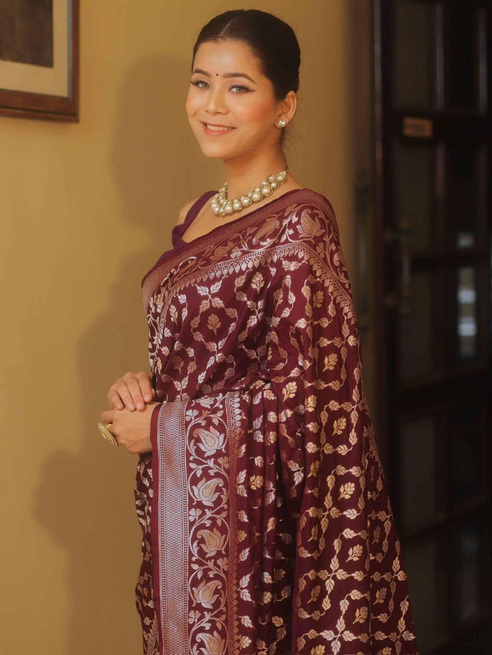 Luxurious Wine Jacquard Saree – Premium Festive & Wedding Wear