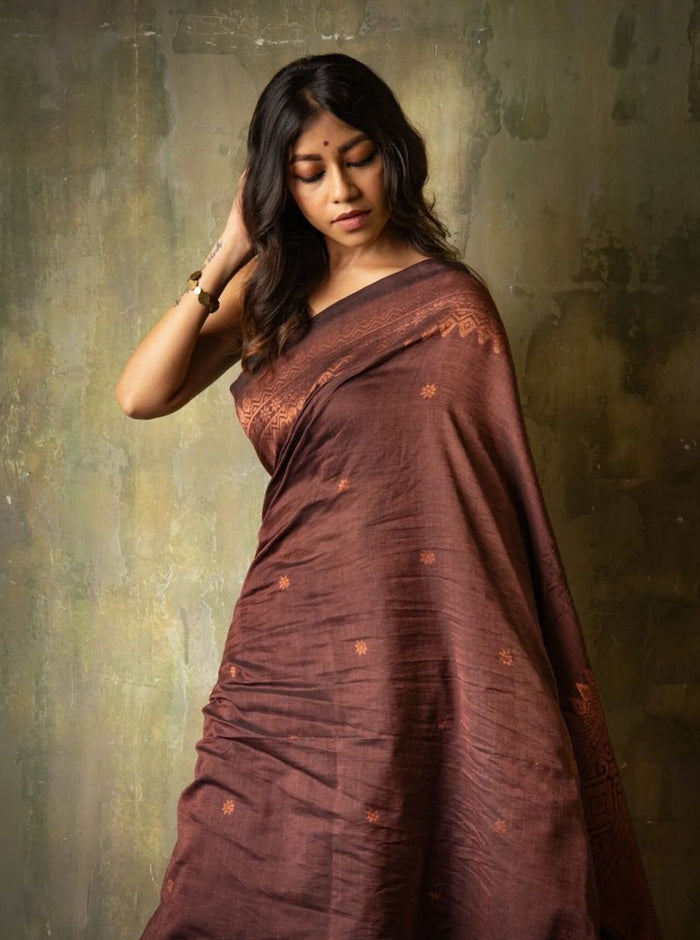 Luxurious Coffee Jacquard Saree – Elegant Festive & Party Wear Saree for Women