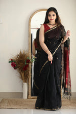 Black Maroon Jacquard Saree