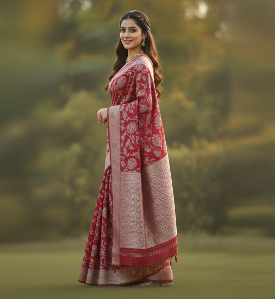 Elegant Red Jacquard Saree
