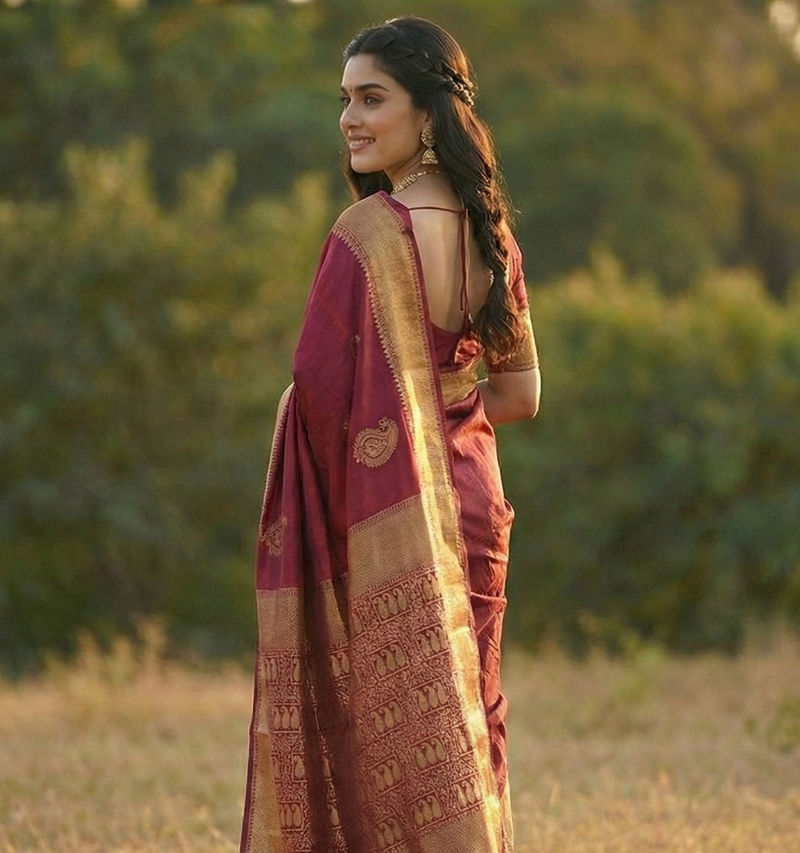 Royal Wine Jacquard Saree