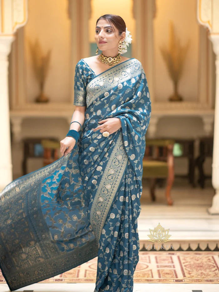 Tea Blue Jacquard Saree