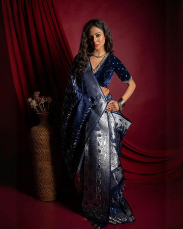 Dark Blue Jacquard Saree for Royal Festive & Party Wear Elegance