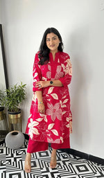 Pink Floral Georgette Kurta Palazzo Set