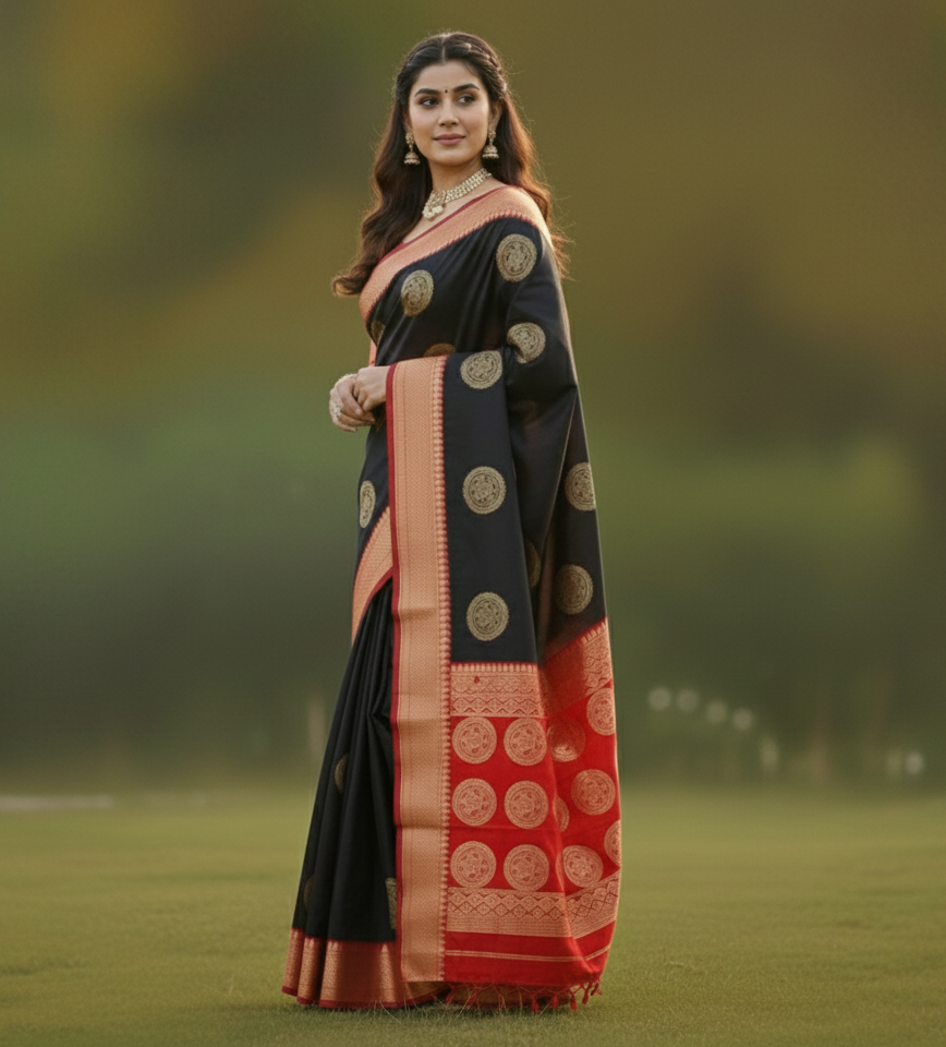 Elegant Black Jacquard Saree