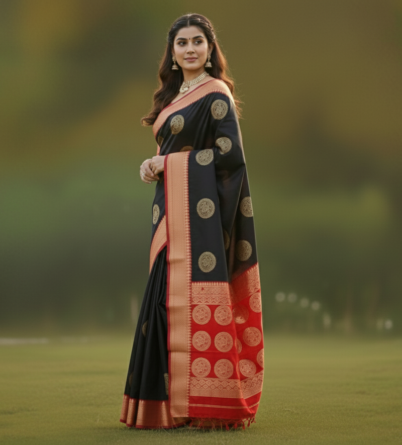 Elegant Black Jacquard Saree
