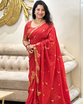 Radiant Red Jacquard Saree for Festive & Party Elegance