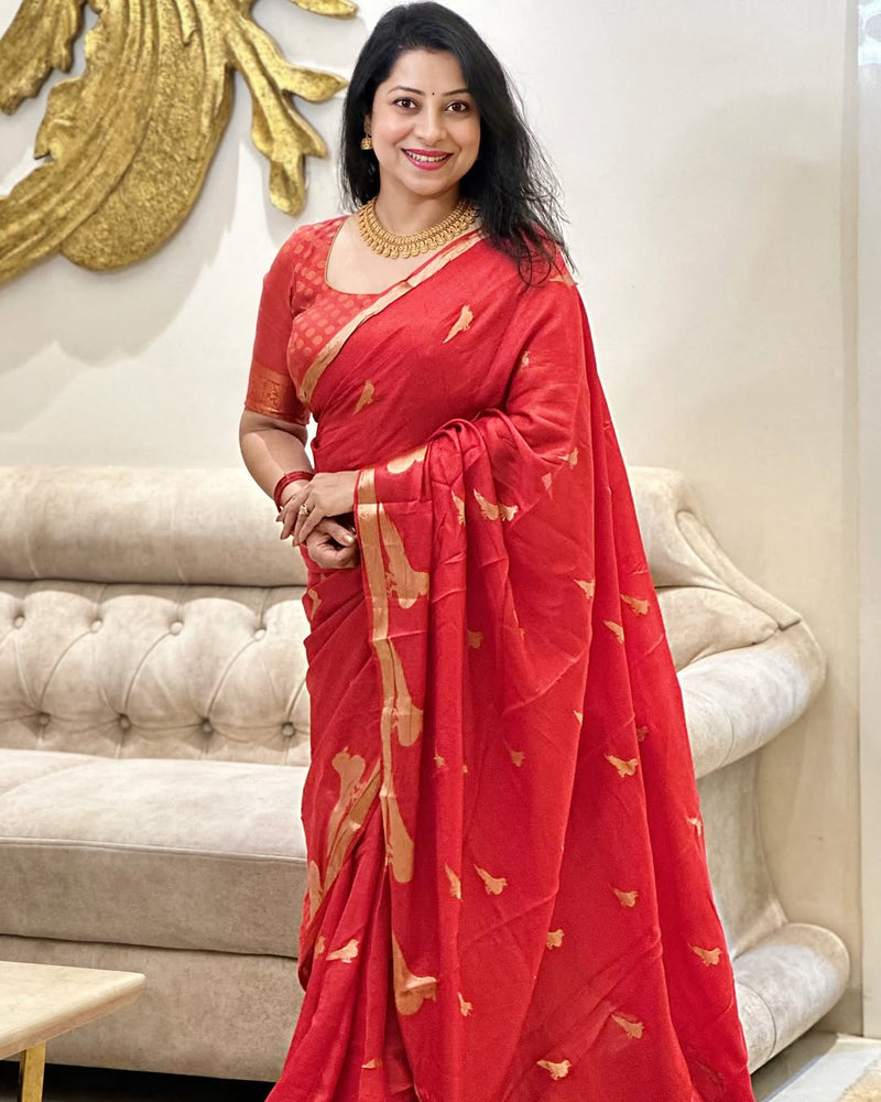 Radiant Red Jacquard Saree