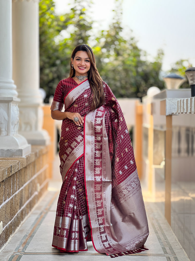 Elegant Maroon Jacquard Saree