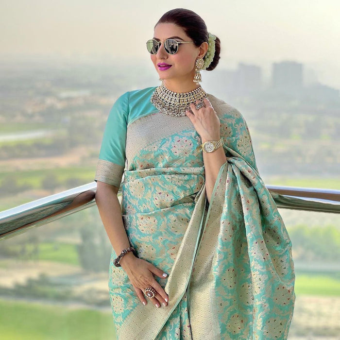 Light Blue Jacquard Saree – Soft Woven Elegance for Weddings & Festive Wear