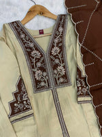 Elegant Cream Roman Silk Anarkali Kurti Set