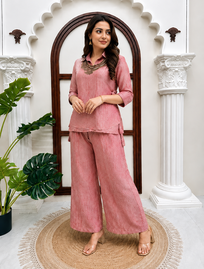 Dusty Rose Salsa Crushed 3-Piece Co-Ord Set