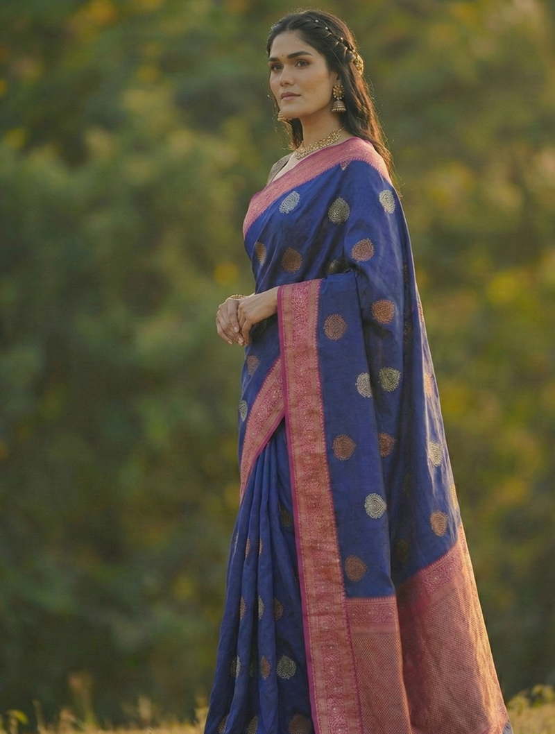 Graceful Blue Jacquard Saree
