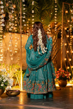 Emerald Teal Cruncy Silk Anarkali Suit Set