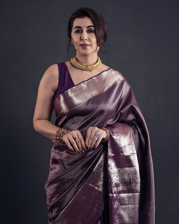 Majestic Dark Purple Jacquard Saree for Festive, Party & Wedding Wear