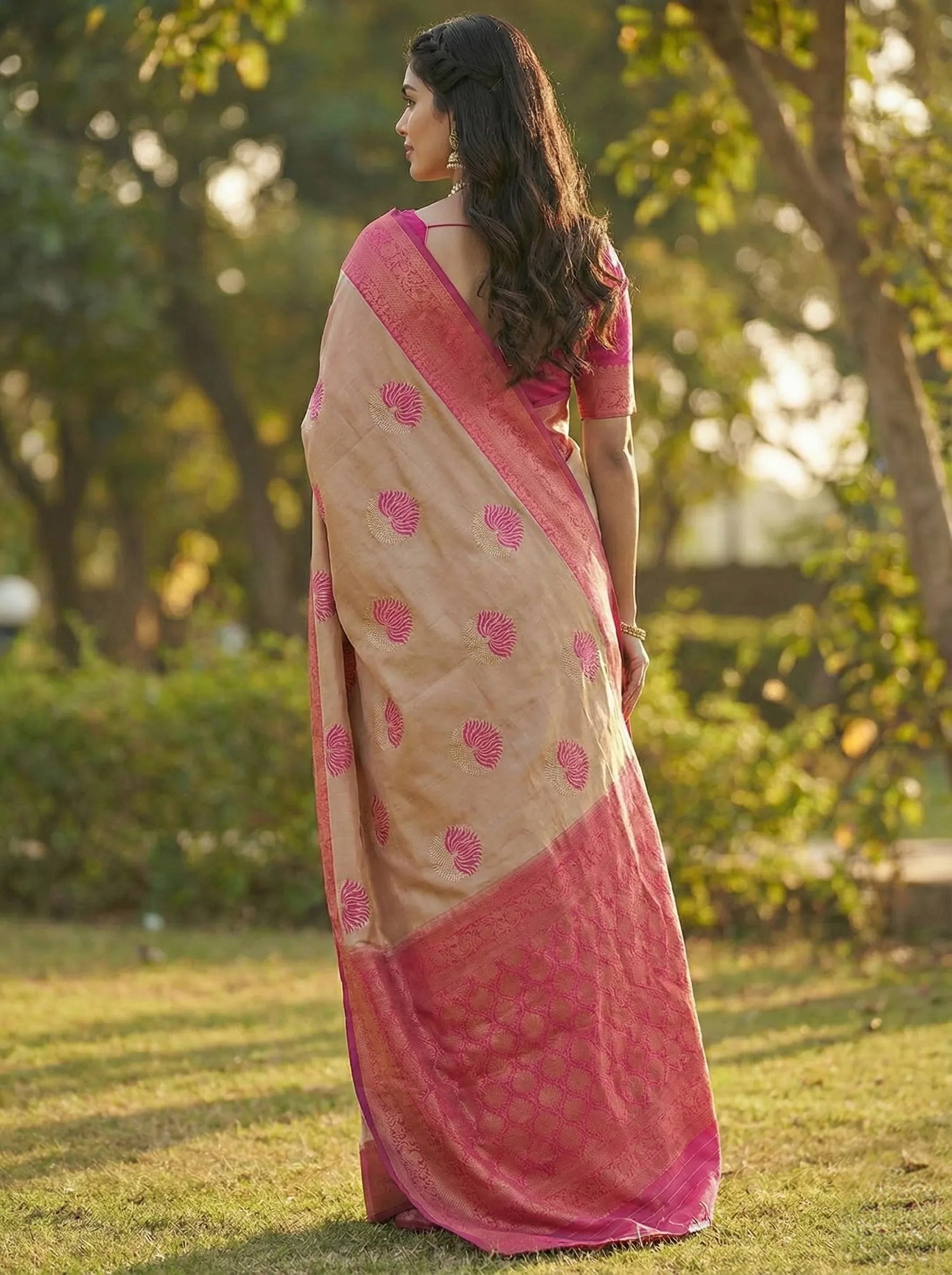 Chiku Rani Jacquard Silk Saree with Royal Woven Elegance