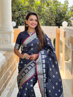 Royal Navy Blue Jacquard Saree