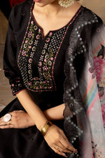 Zehra Black Roman Silk Embroidered Kurta Pant Set