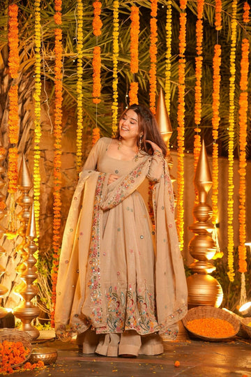 Beige Embroidered Anarkali Suit Set