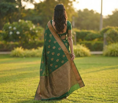 Classic Green Jacquard Silk Saree with Refined Woven Finish | Elegant Festive Wear