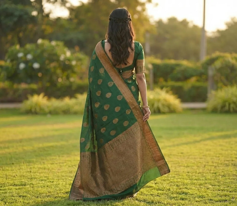 Classic Green Jacquard Silk Saree with Refined Woven Finish | Elegant Festive Wear
