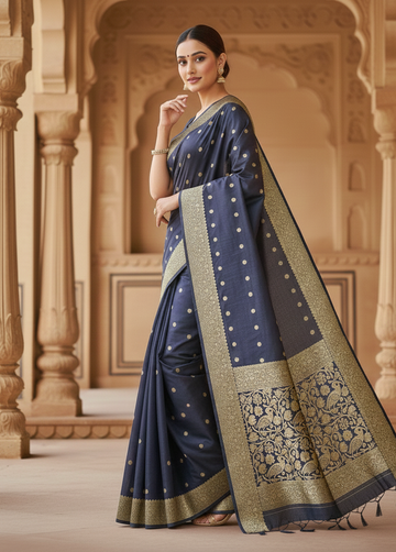 Navy Blue Jacquard Saree for Women – Premium Festive & Elegant Party Wear