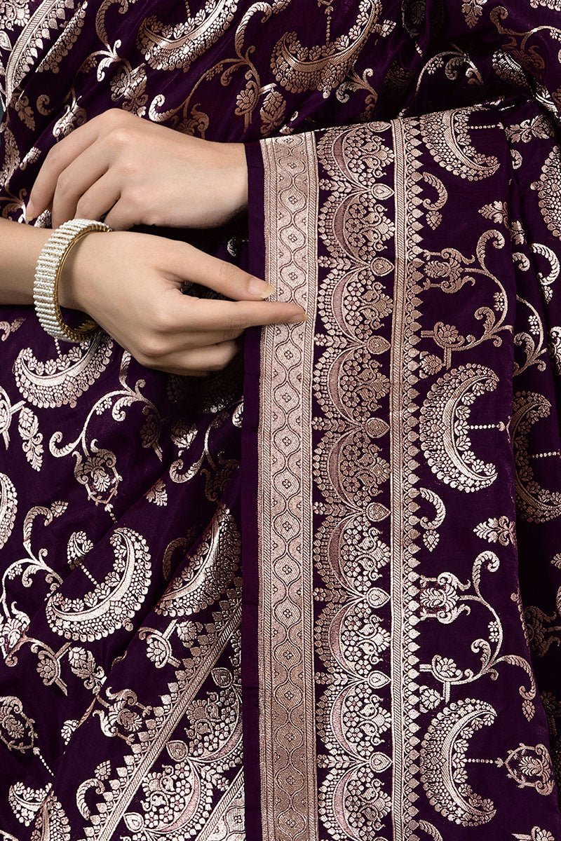 Luxury Dark Purple Jacquard Saree