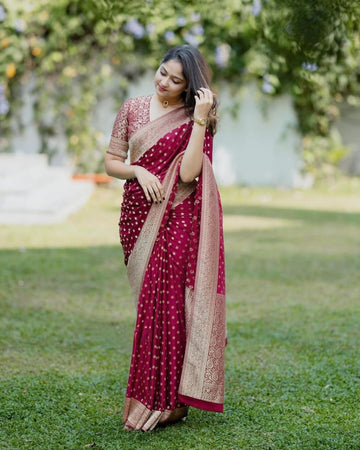 Elegant Red Jacquard Saree for Festive & Wedding Wear