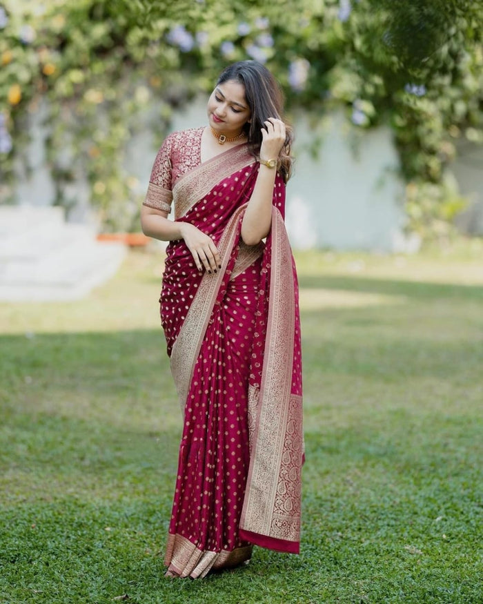 Elegant Red Jacquard Saree for Festive & Wedding Wear