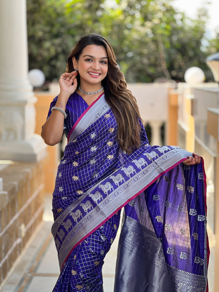 Royal Blue Jacquard Saree – Elegant Festive Wear With Premium Woven Detailing