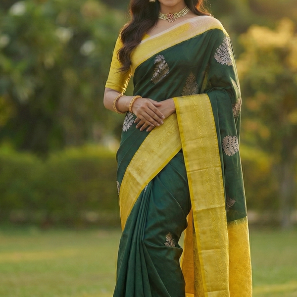 Dark Green Jacquard Saree