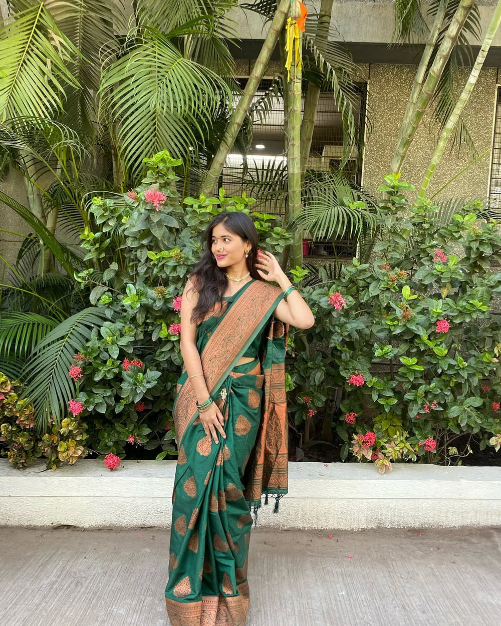 Elegant Dark Green Jacquard Saree