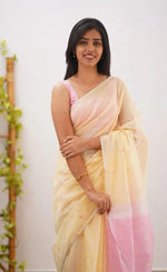 Yellow Pink Jacquard Saree