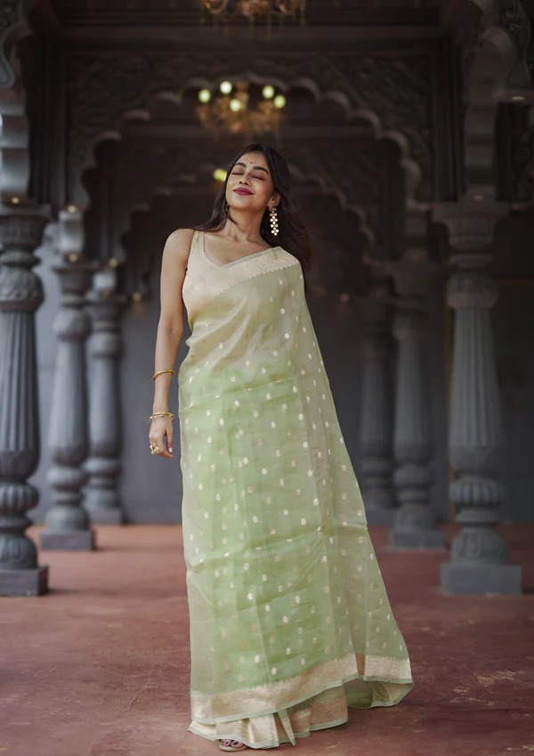 Pista Green Jacquard Saree – Fresh, Elegant & Perfect for Every Occasion