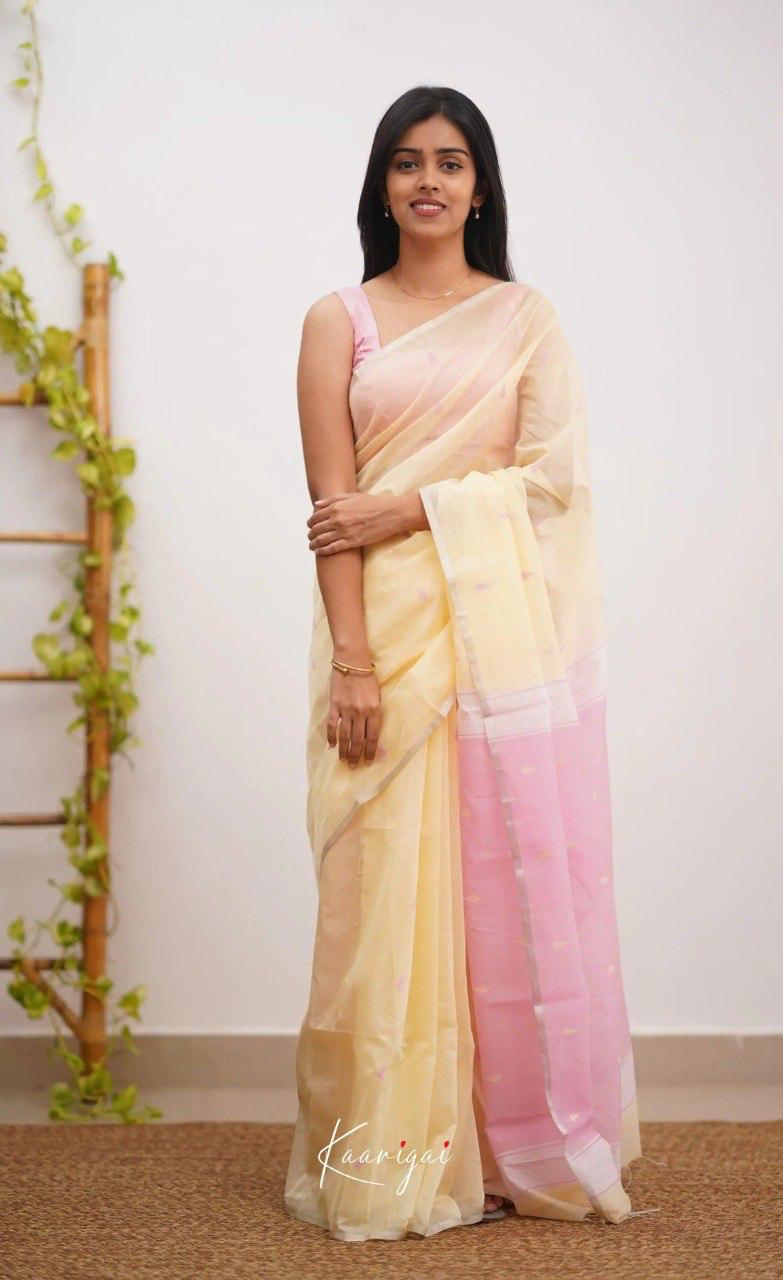 Yellow Pink Jacquard Saree
