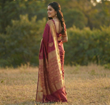 Royal Wine Jacquard Saree – Rich Woven Texture for Festive & Party Elegance