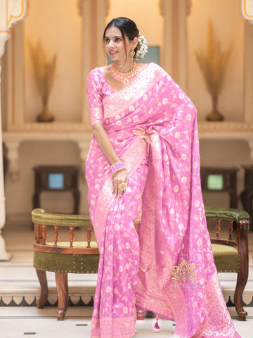Blush Pink Jacquard Saree – Premium Woven Festive Wear for Graceful Traditional Style