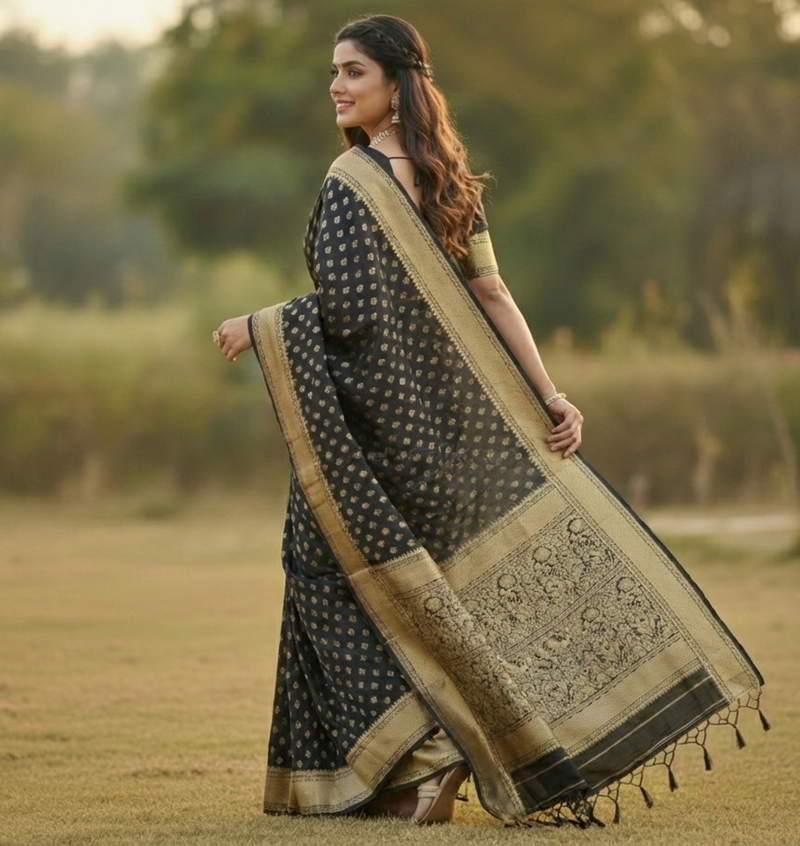 Elegant Black Jacquard Saree