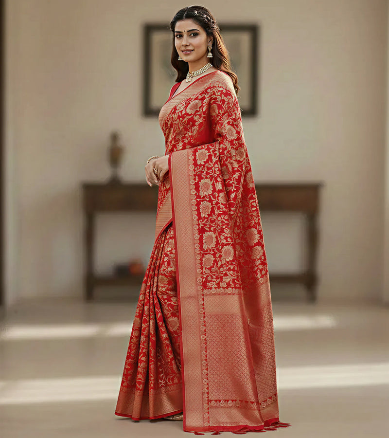 Royal Red Jacquard Saree
