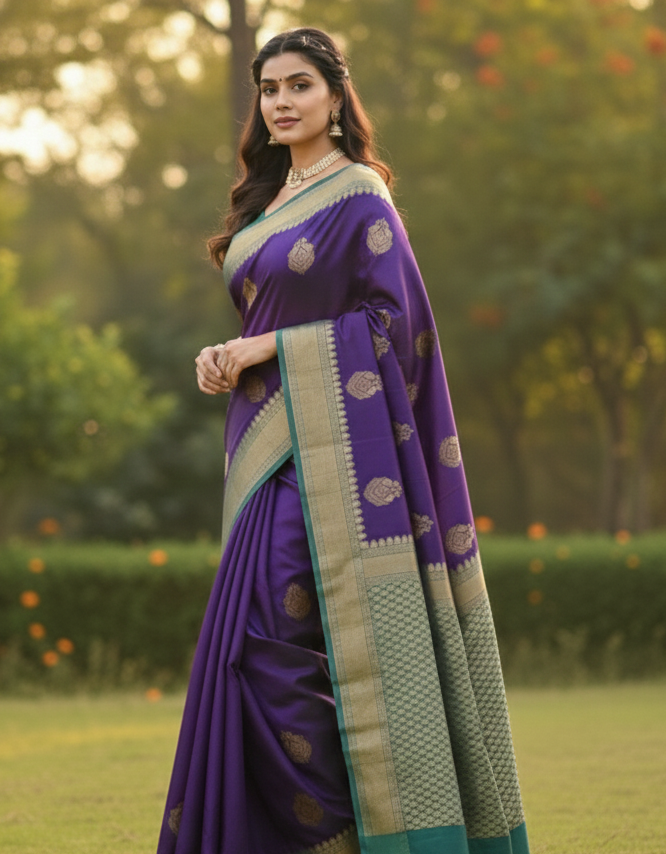 Royal Purple Jacquard Saree – Luxurious Woven Elegance for Celebrations