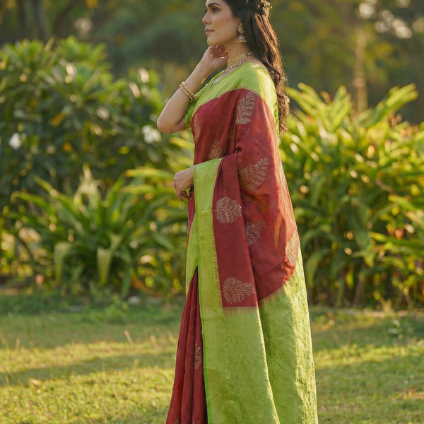 Brick Red Jacquard Saree