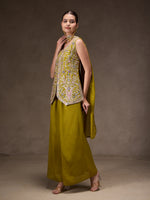 Olive Chinon Embroidered Suit Set