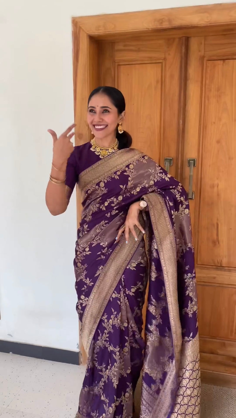 Dark Purple Jacquard Saree