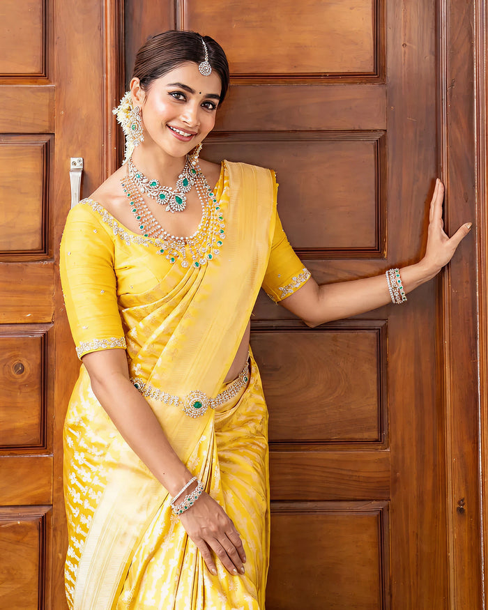 Sunshine Yellow Jacquard Saree – Radiant Woven Elegance for Festive Occasions