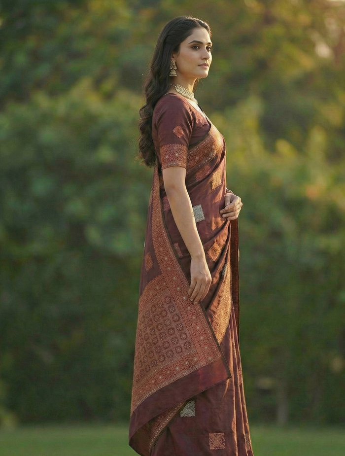 Wine Jacquard Saree – Elegant Woven Saree in a Rich, Regal Shade