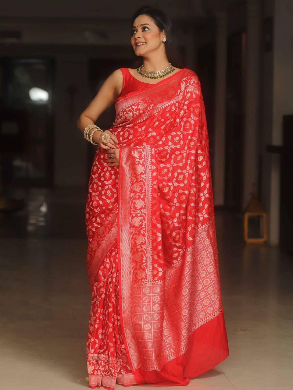 Luxury Red Jacquard Saree