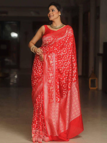 Luxury Red Jacquard Saree – Elegant Festive & Wedding Wear