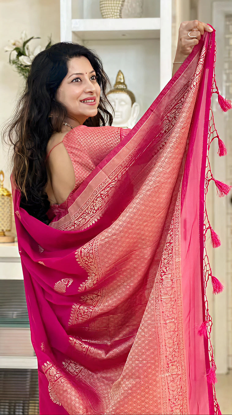 Charming Pink Jacquard Saree