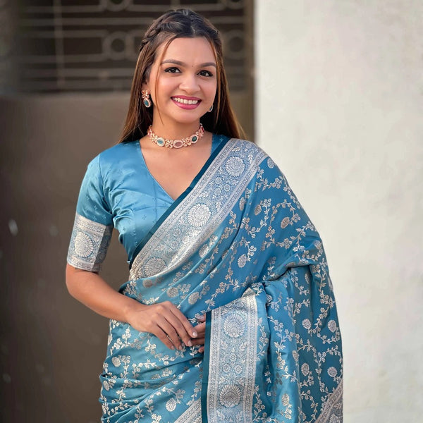 Sky Blue Jacquard Saree